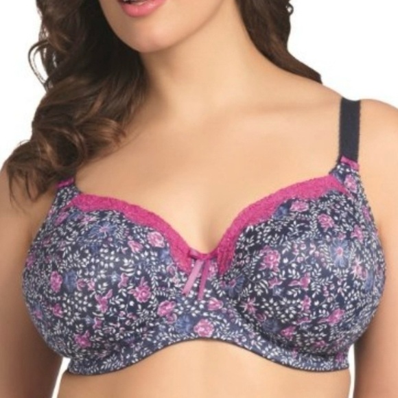 NEW Elomi Megan Bra EL8860 Wide Band Underwire Navy Blue Pink Floral Size 40E - Picture 1 of 10